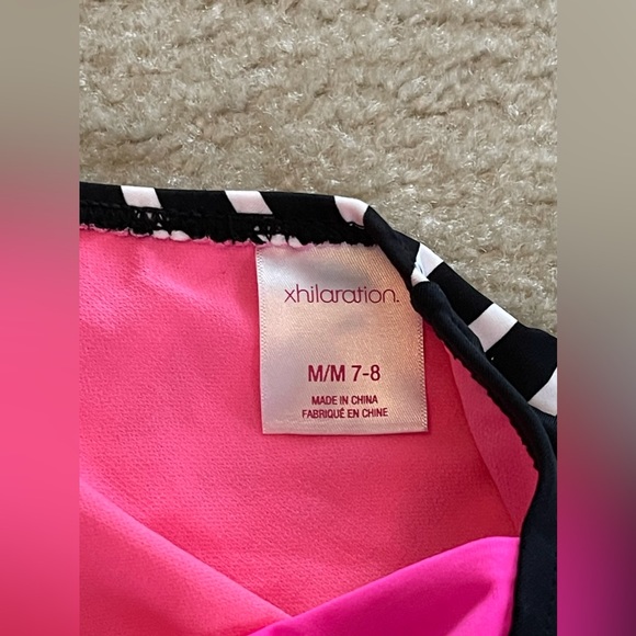 Girl’s Black and White Swim Suit with Pink Skirt - Size: Medium 7-8 - Picture 9 of 10